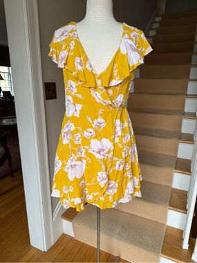 Free People Yellow Floral Print wrap dress